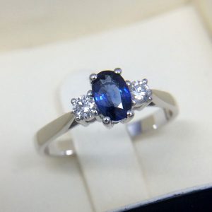 18ct White Gold Sapphire and Diamond Trilogy Ring