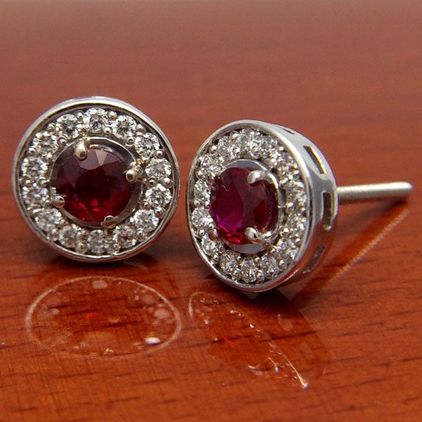 18ct White Gold Ruby and Diamond Halo Earrings