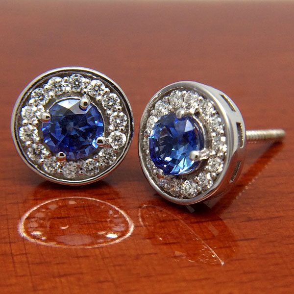 18ct White Gold Sapphire and Diamond Halo Earrings