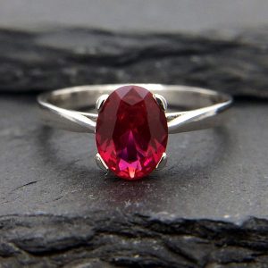 Sterling Silver 8x6mm Oval Ruby Solitaire Ring