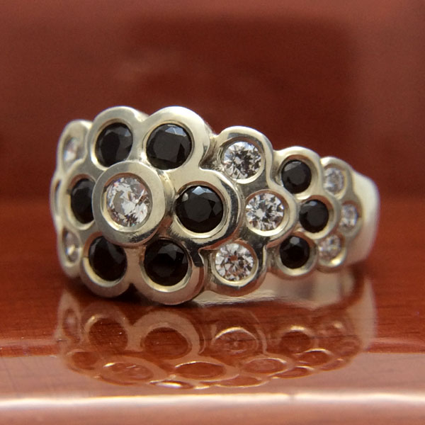 18ct White Gold Black and White Diamond Cocktail Ring