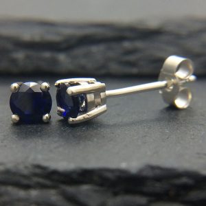 Sterling Silver 4mm Sapphire Claw Stud Earrings