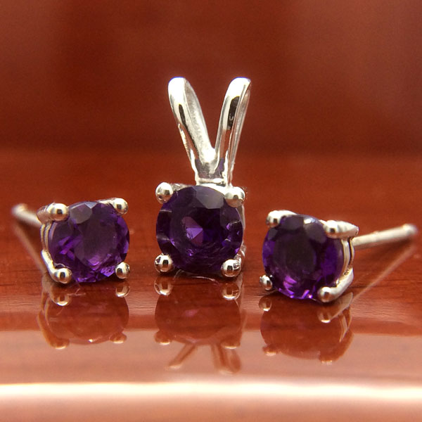 Sterling Silver Amethyst Pendant and Earrings Set